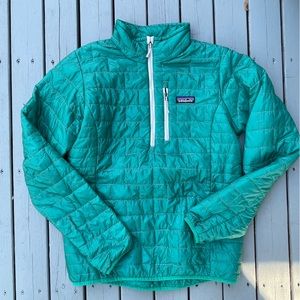 Patagonia Women's Nano Puff Half-Zip Pull-Over Lightweight Jacket Quilted Green